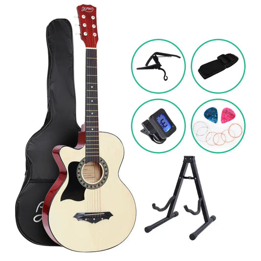 ALPHA 38 Inch Wooden Acoustic Guitar Left handed with Accessories set